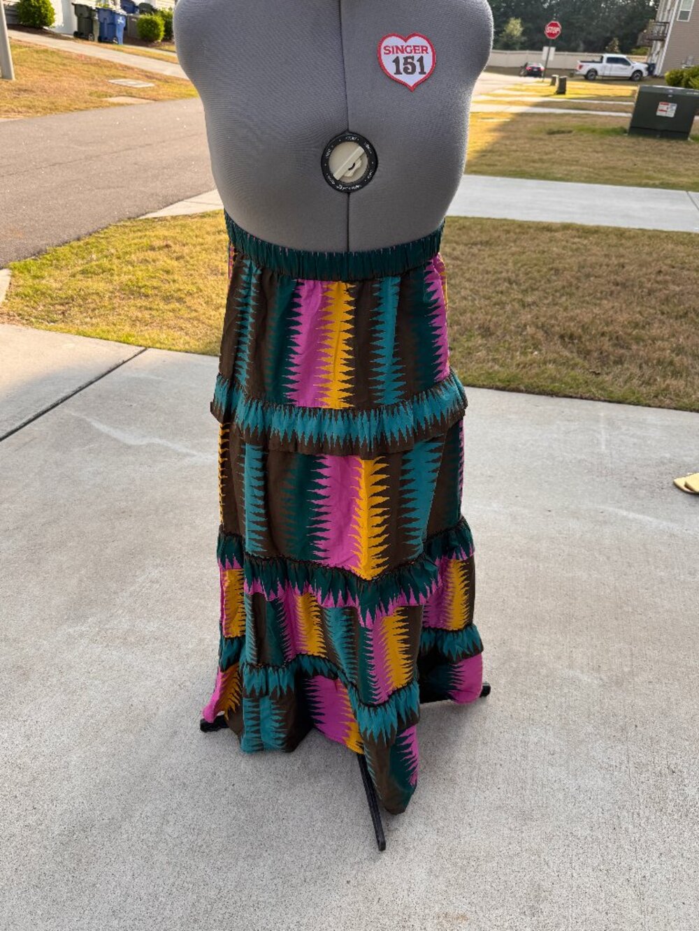 Figue Amaya Maxi Skirt in Ikat Stripe Multi - Tiered Ruffle Cotton